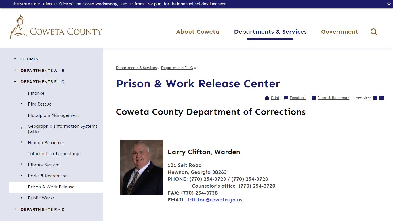 Prison & Work Release Center | Coweta County, GA Website